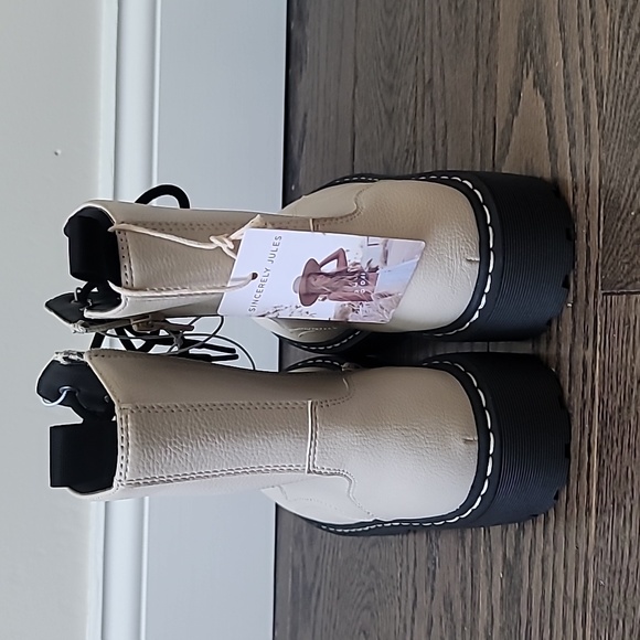 Sincerely Jules Beige Harley combat boots w size 9 NWT - Picture 8 of 10